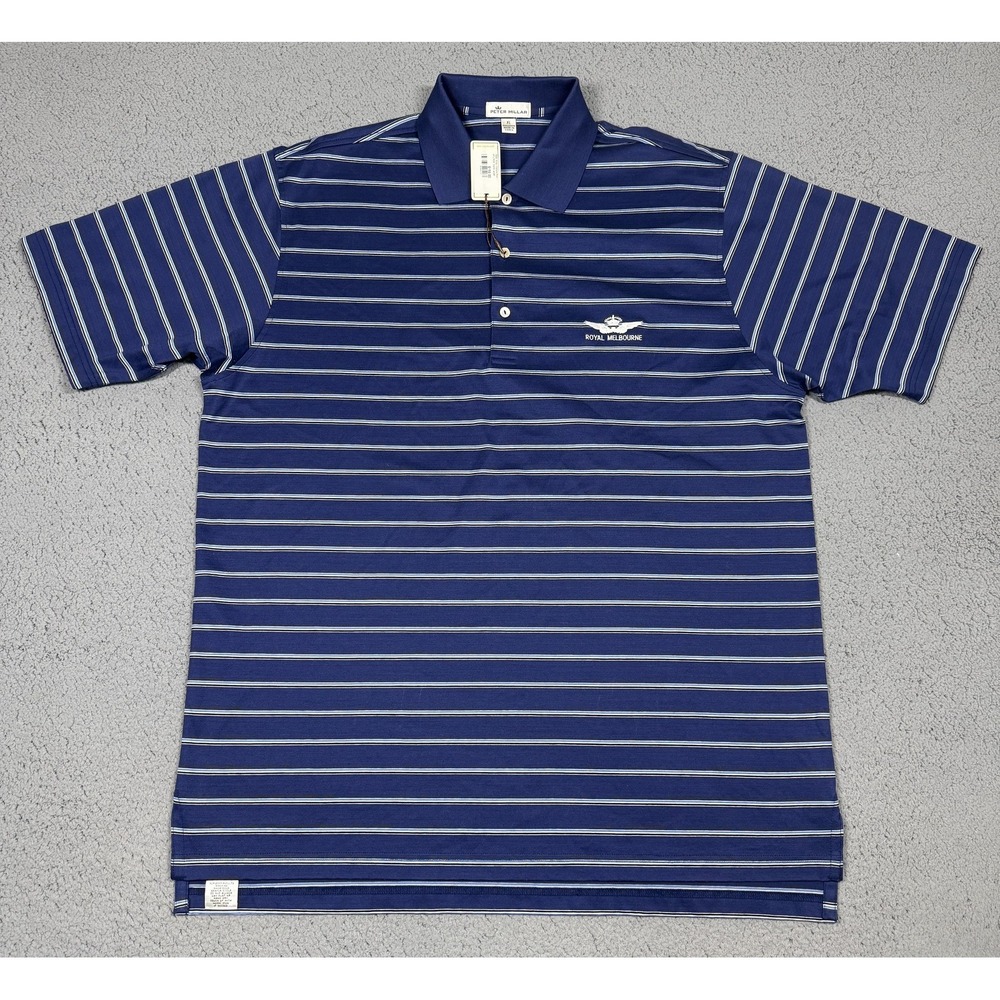 NWT Peter Millar Visitors Polo Shirt Mens XL Blue Stripe Royal‎ Melbourne Golf
